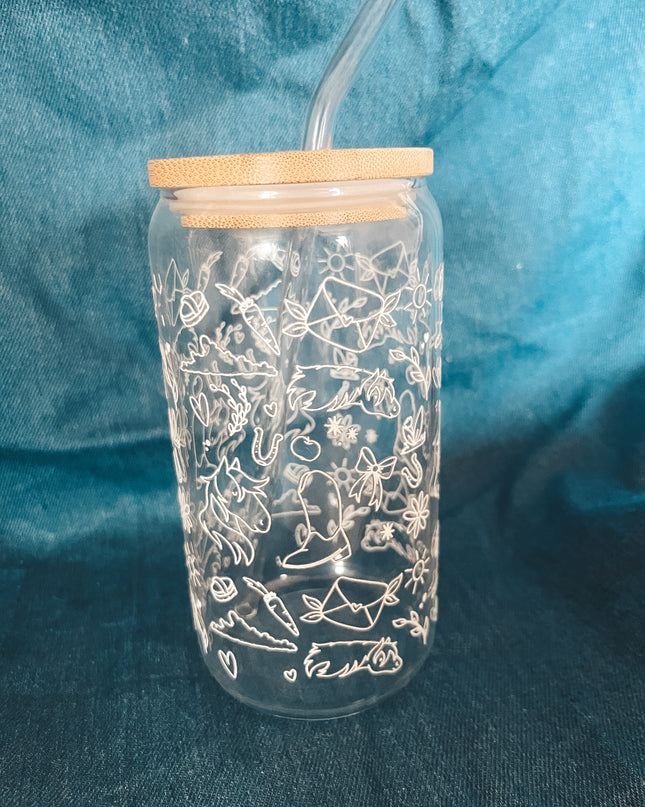 Trinkglas mit Pferdemotiv "Pferdewelt" – 470ml Borosilikatglas