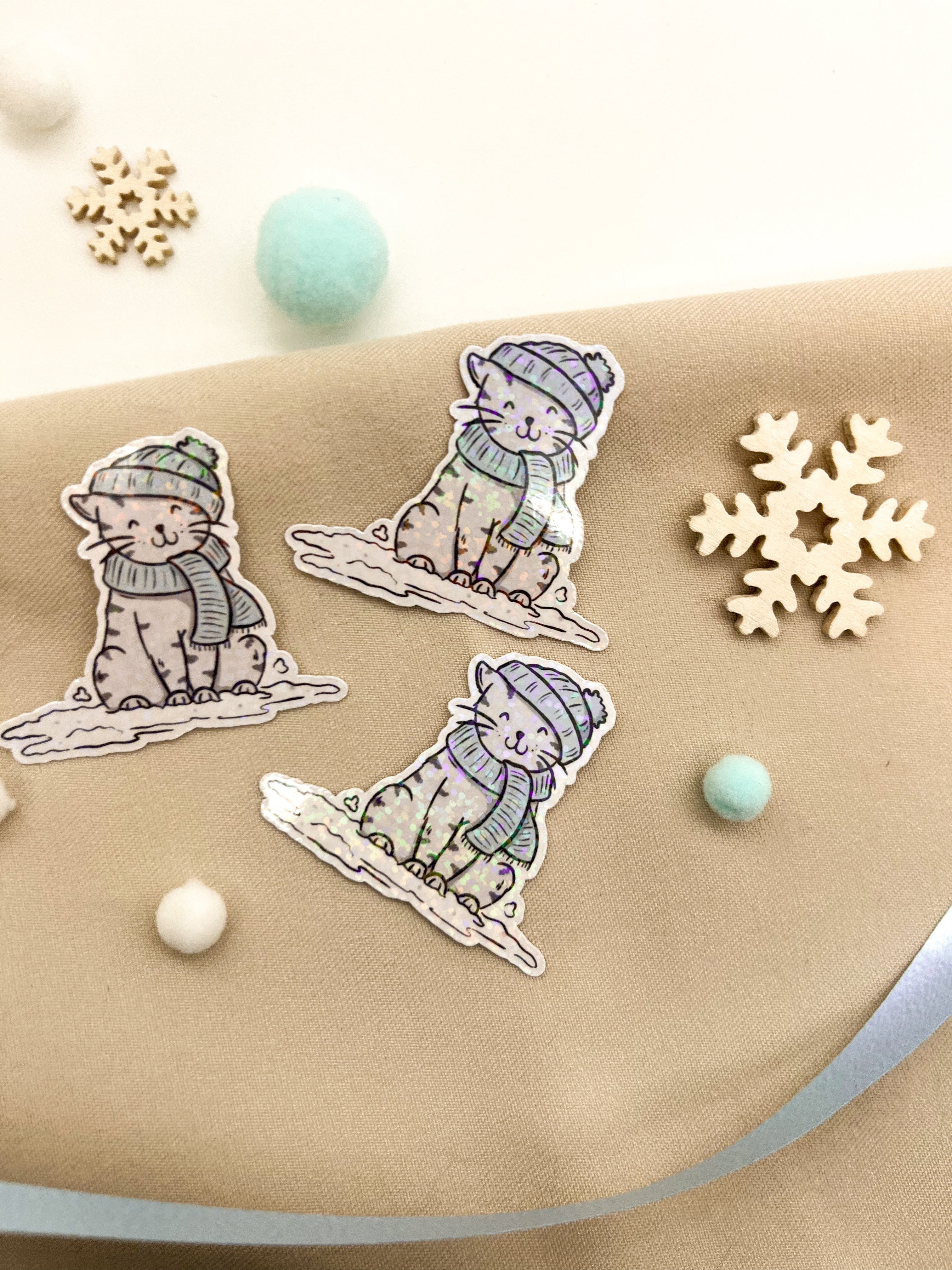 Glitzersticker Katzen "Winterkatze"