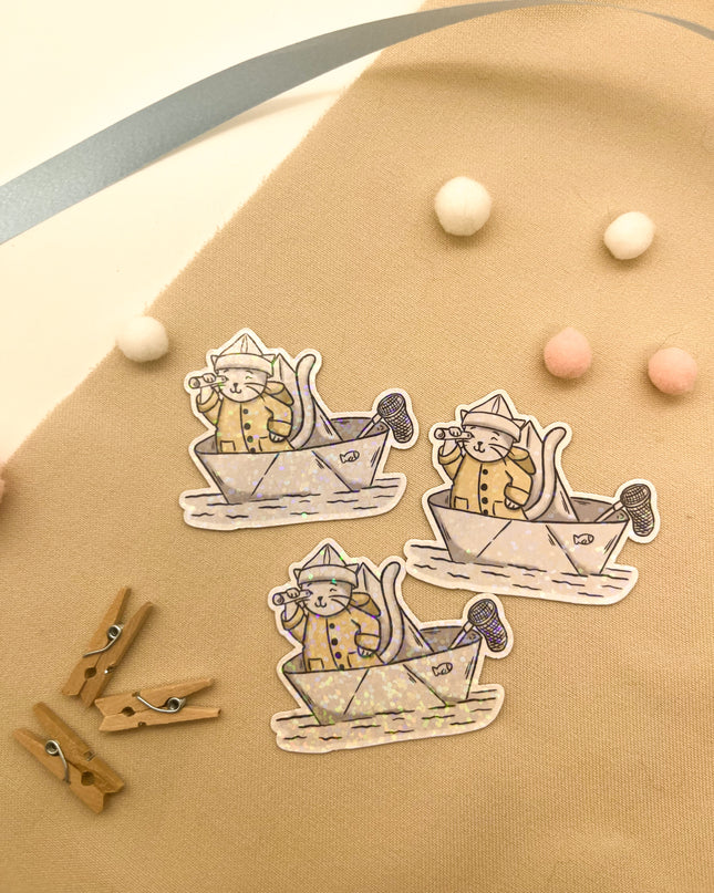 Glitzersticker Katzen "Seefahrer-Katze"
