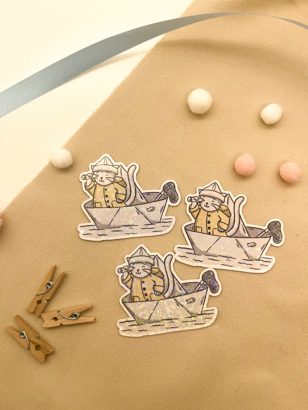 Glitzersticker Katzen "Seefahrer-Katze"