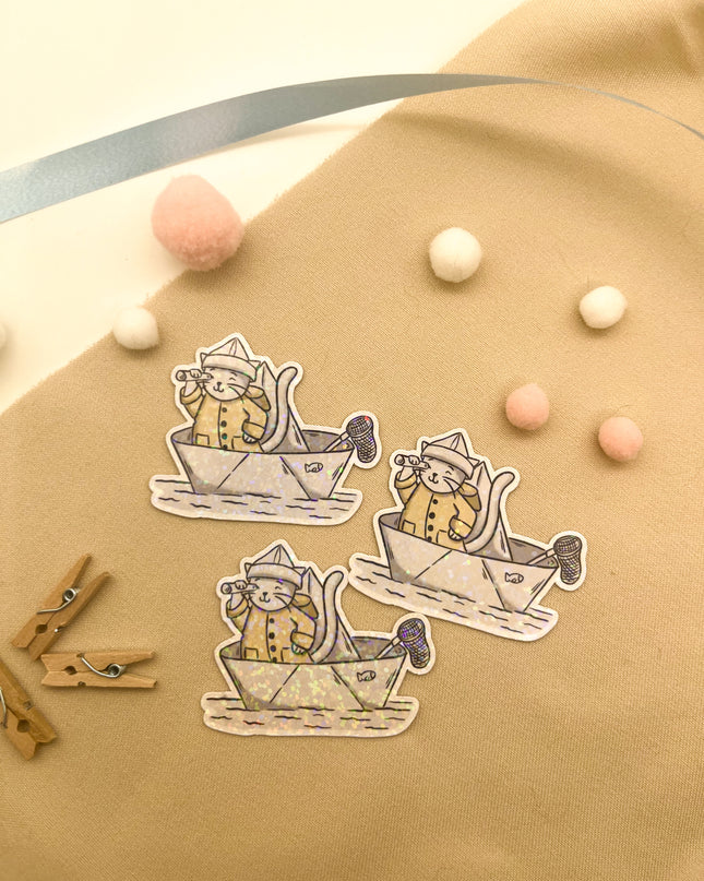 Glitzersticker Katzen "Seefahrer-Katze"