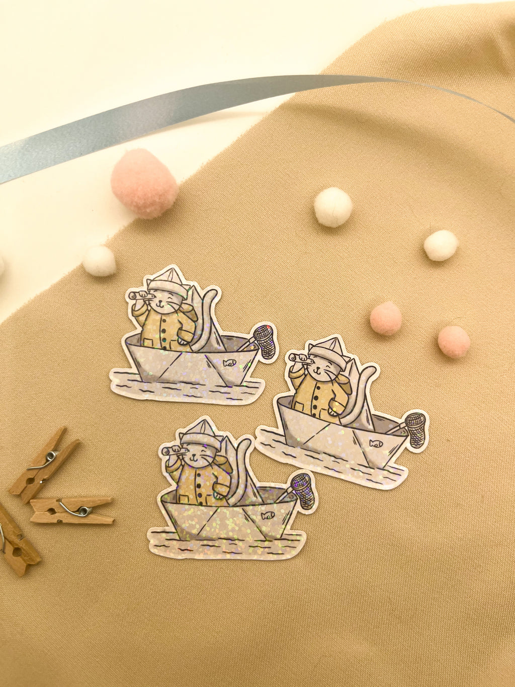 Glitzersticker Katzen "Seefahrer-Katze"
