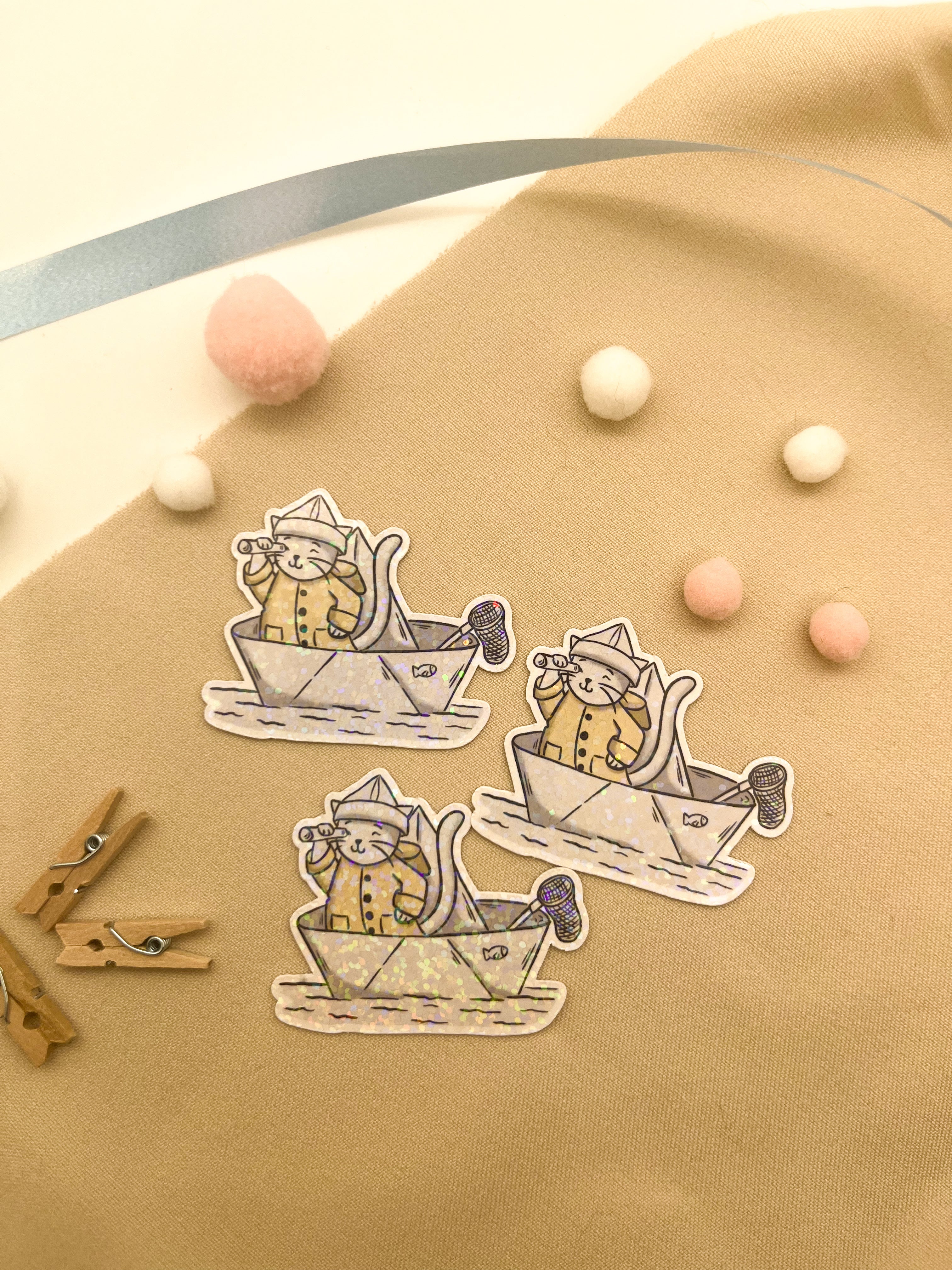 Glitzersticker Katzen "Seefahrer-Katze"