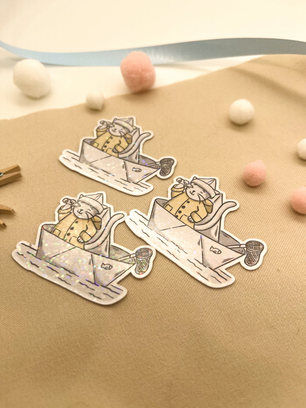 Glitzersticker Katzen "Seefahrer-Katze"