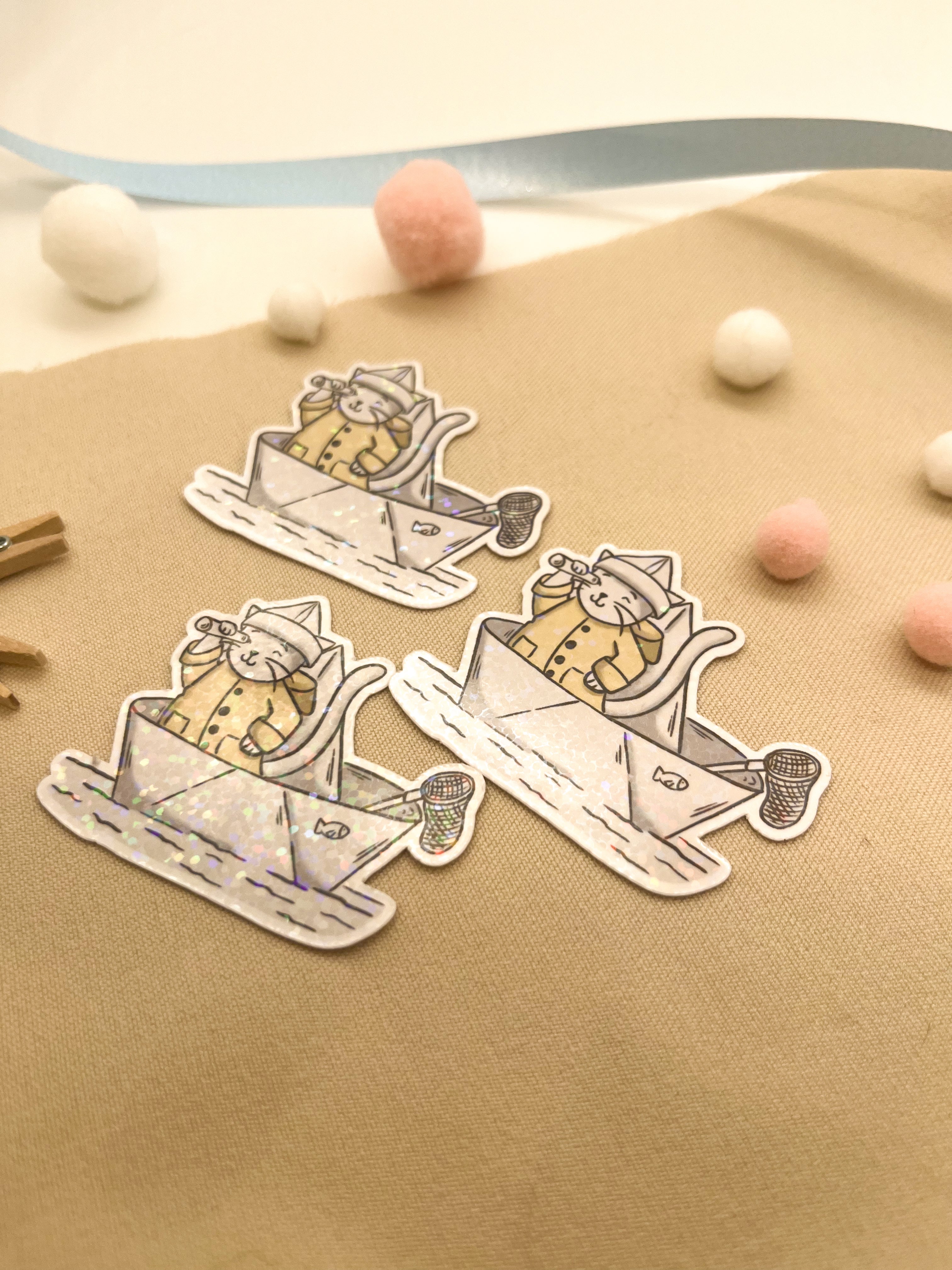 Glitzersticker Katzen "Seefahrer-Katze"