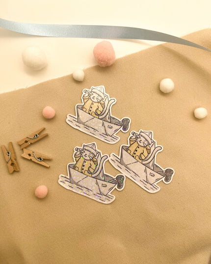 Glitzersticker Katzen "Seefahrer-Katze"