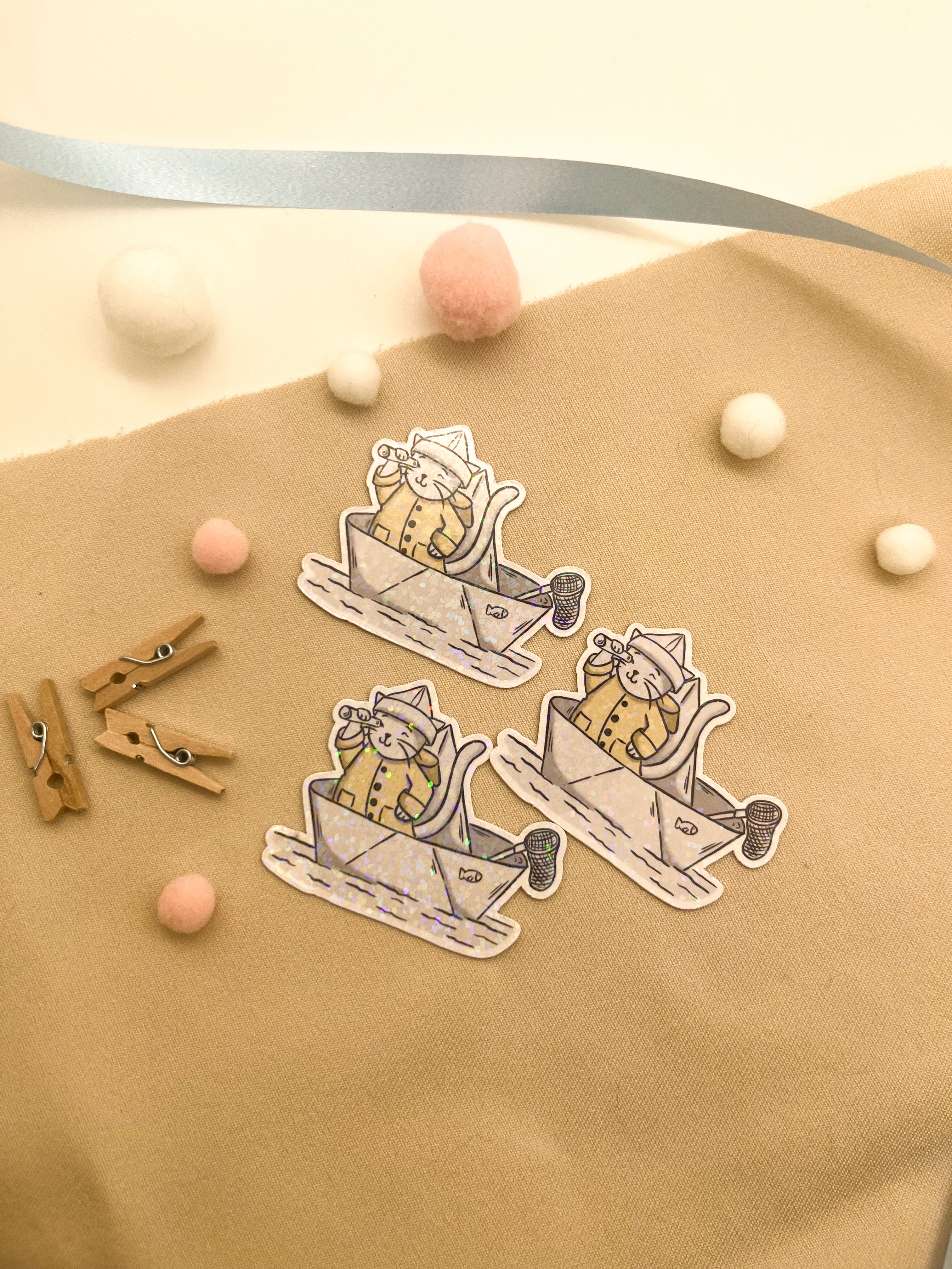 Glitzersticker Katzen "Seefahrer-Katze"