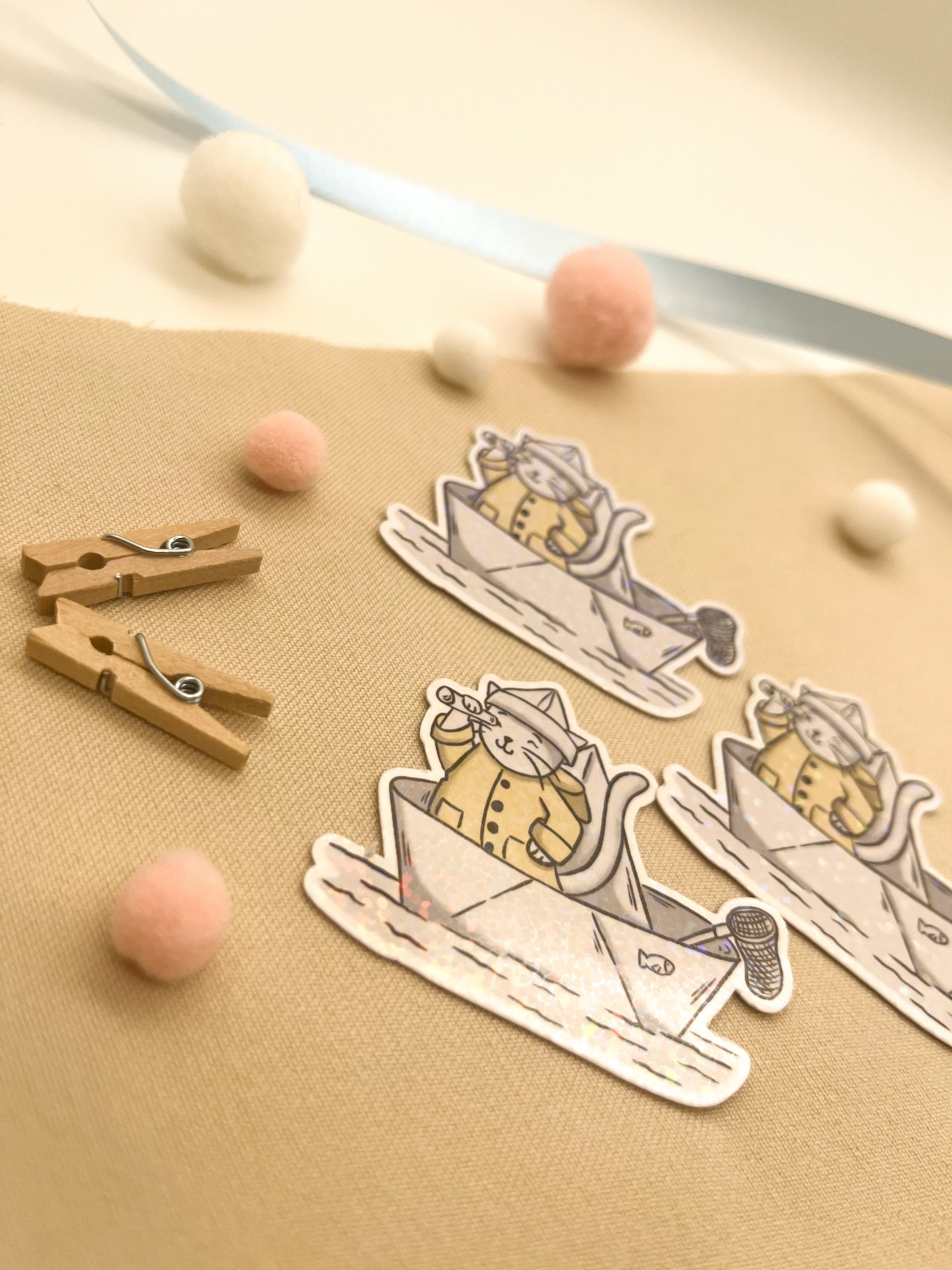 Glitzersticker Katzen "Seefahrer-Katze"