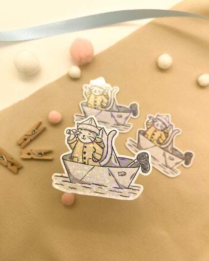 Glitzersticker Katzen "Seefahrer-Katze"