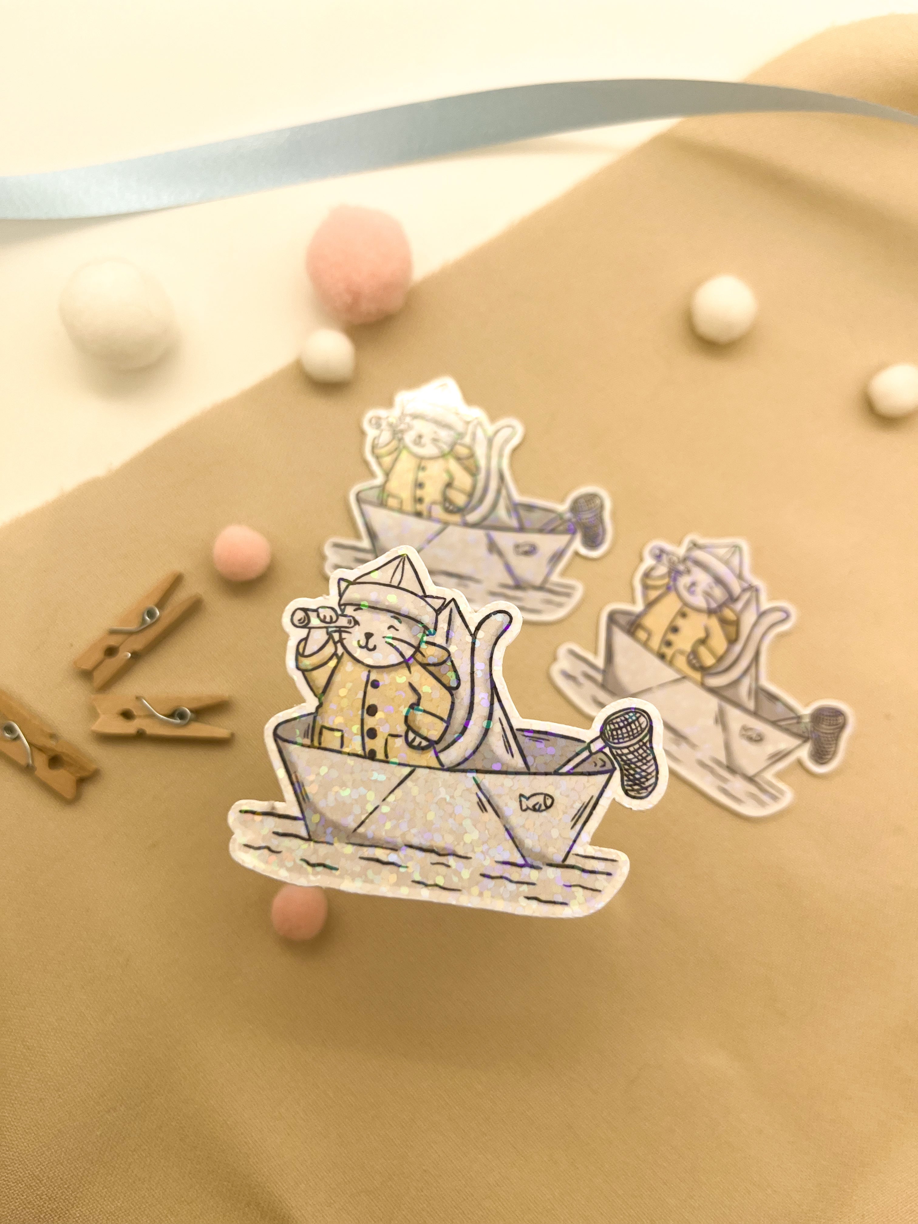 Glitzersticker Katzen "Seefahrer-Katze"