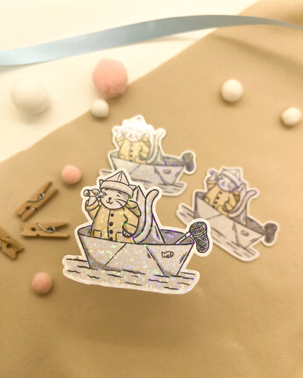 Glitzersticker Katzen "Seefahrer-Katze"