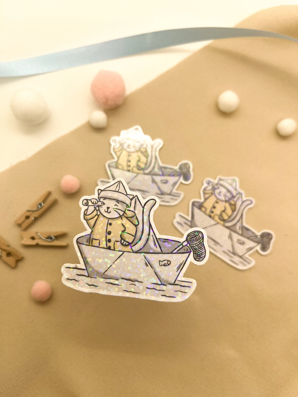 Glitzersticker Katzen "Seefahrer-Katze"