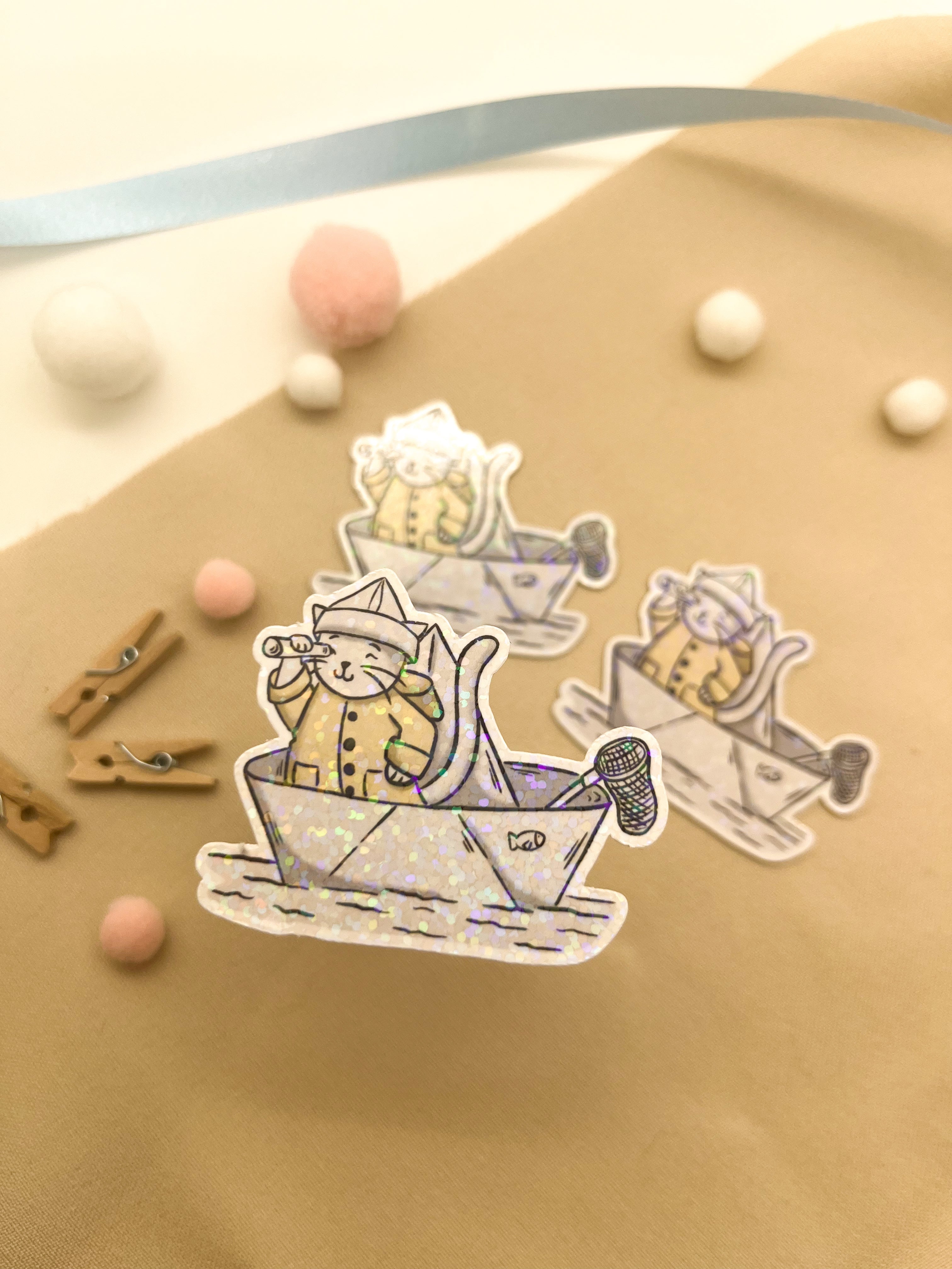 Glitzersticker Katzen "Seefahrer-Katze"