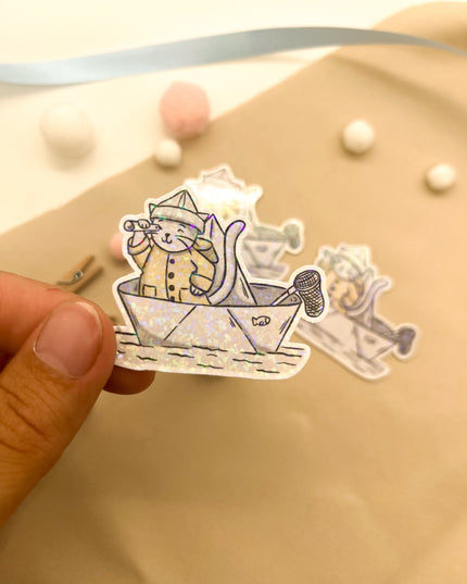 Glitzersticker Katzen "Seefahrer-Katze"