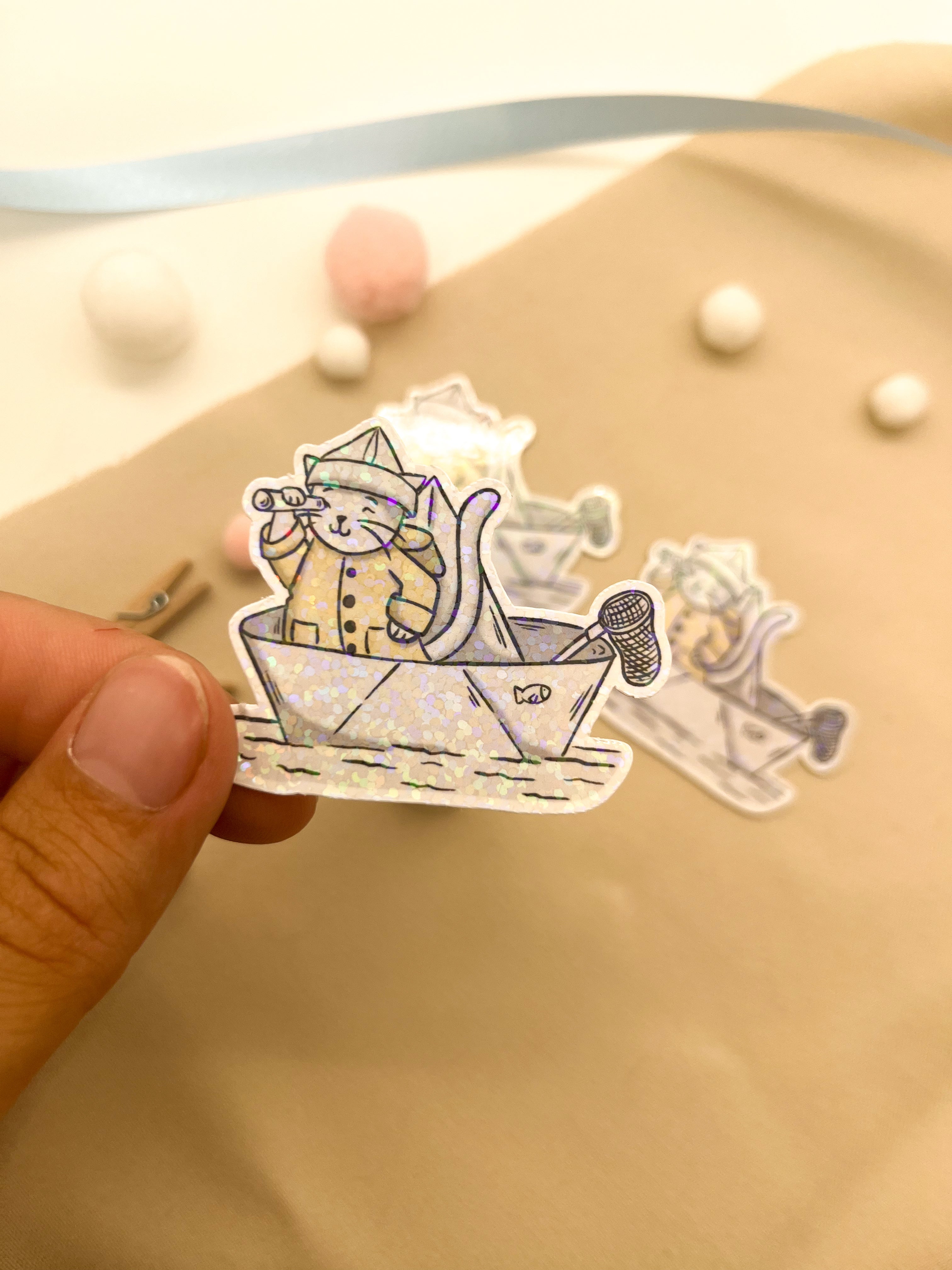 Glitzersticker Katzen "Seefahrer-Katze"