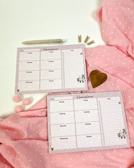 Wochenplaner Einhorn – rosa A5 Block, 25 Blatt