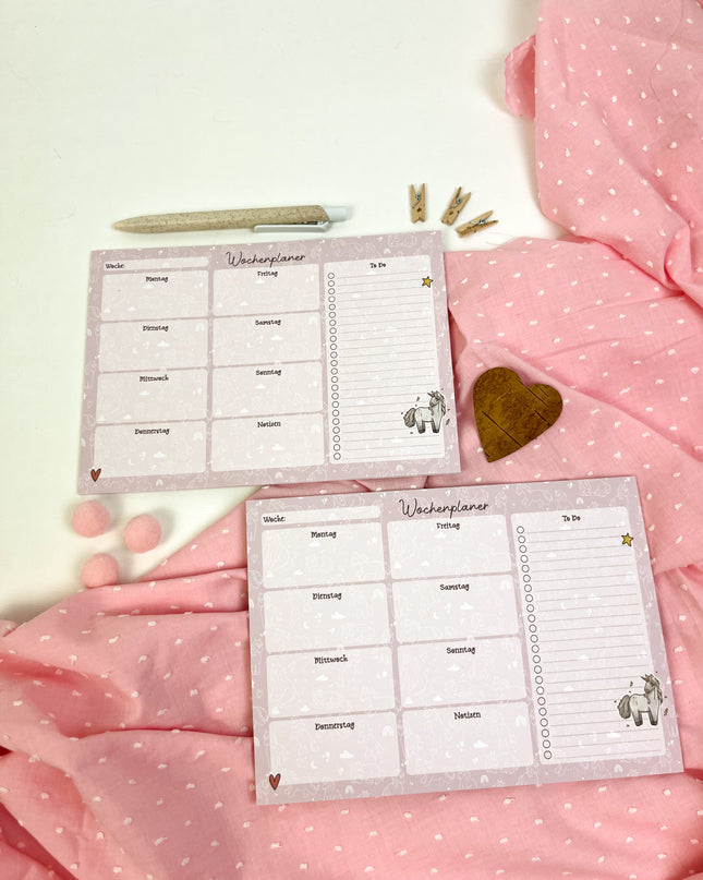 Wochenplaner Einhorn – rosa A5 Block, 25 Blatt