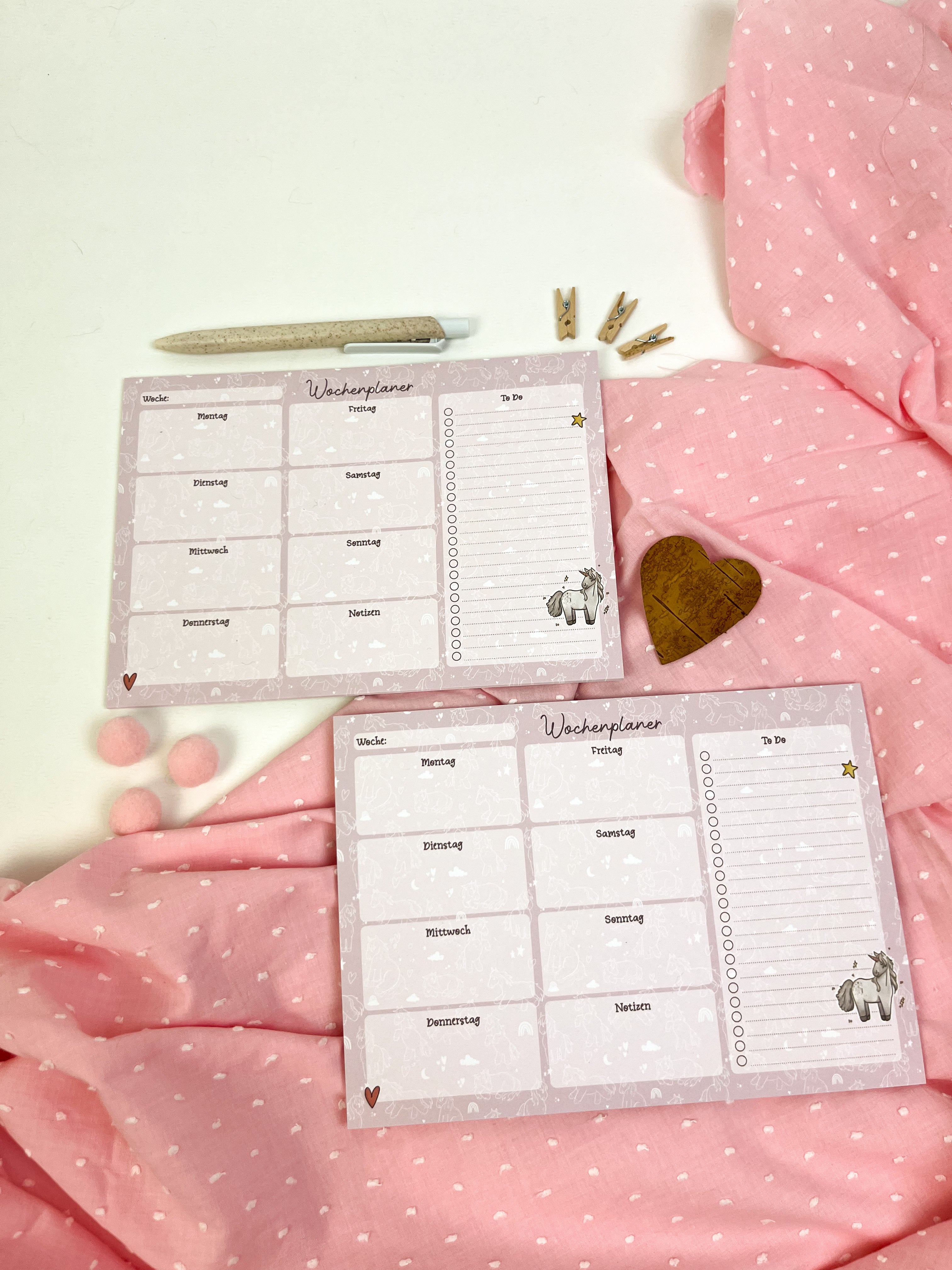 Wochenplaner Einhorn – rosa A5 Block, 25 Blatt