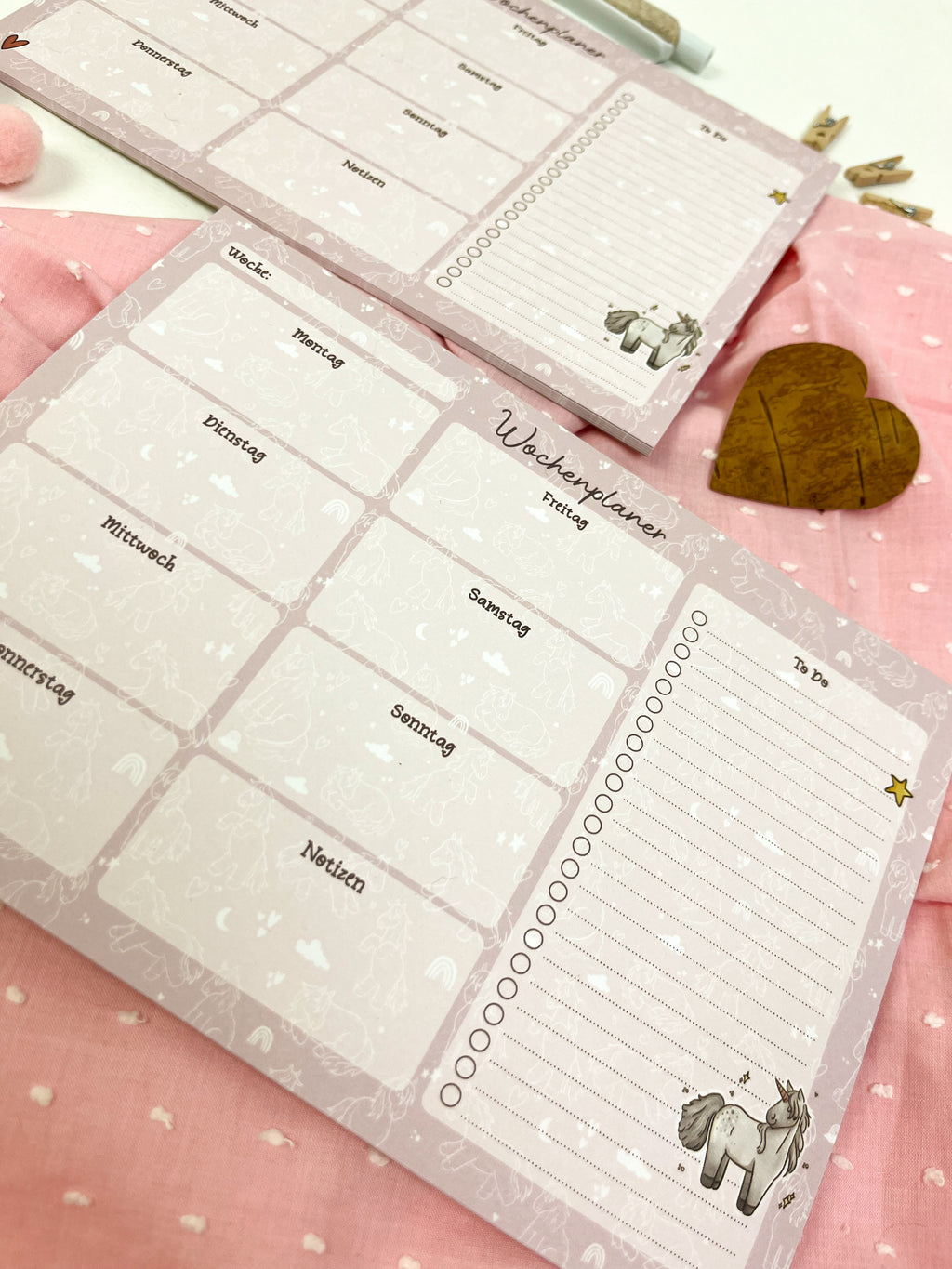 Wochenplaner Einhorn – rosa A5 Block, 25 Blatt