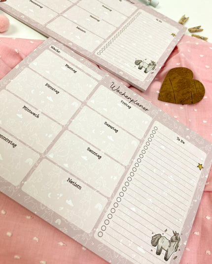 Wochenplaner Einhorn – rosa A5 Block, 25 Blatt