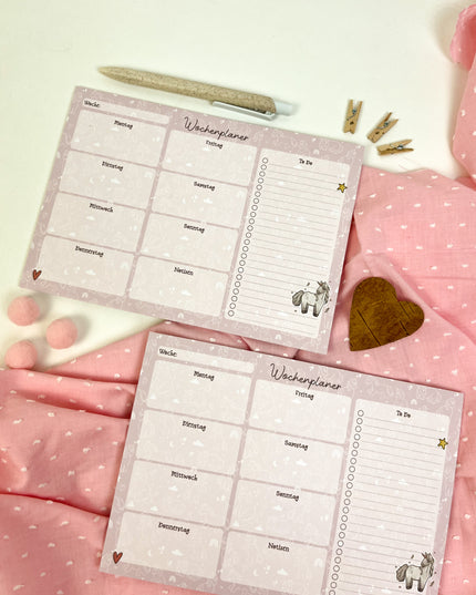 Wochenplaner Einhorn – rosa A5 Block, 25 Blatt