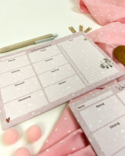 Wochenplaner Einhorn – rosa A5 Block, 25 Blatt