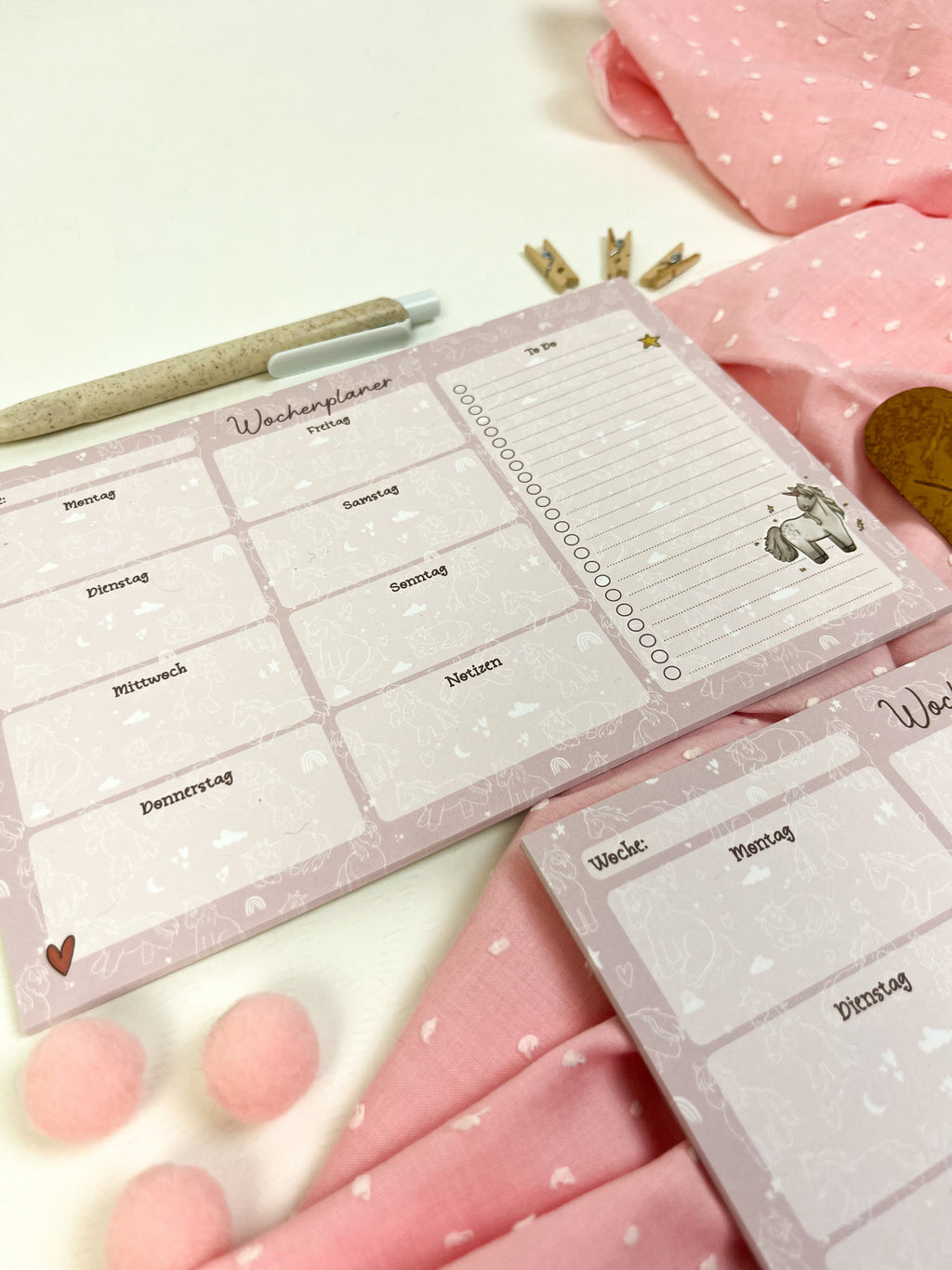 Wochenplaner Einhorn – rosa A5 Block, 25 Blatt
