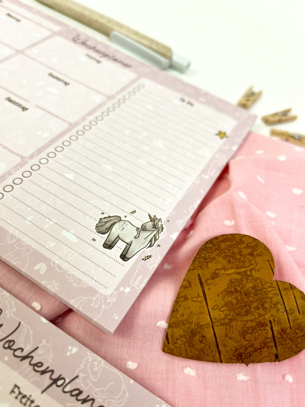 Wochenplaner Einhorn – rosa A5 Block, 25 Blatt