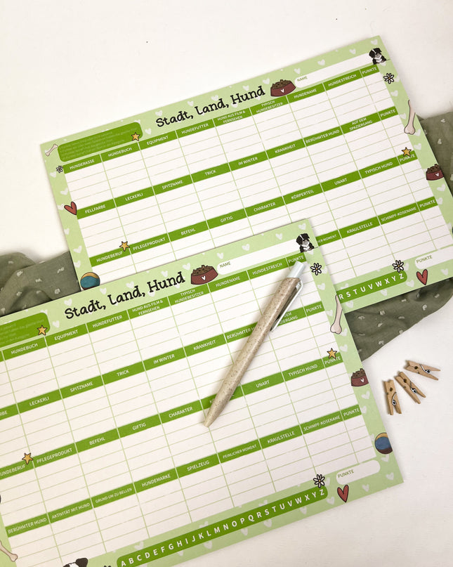 Spielblock Stadt Land Hund – A5 Block 25 Blatt