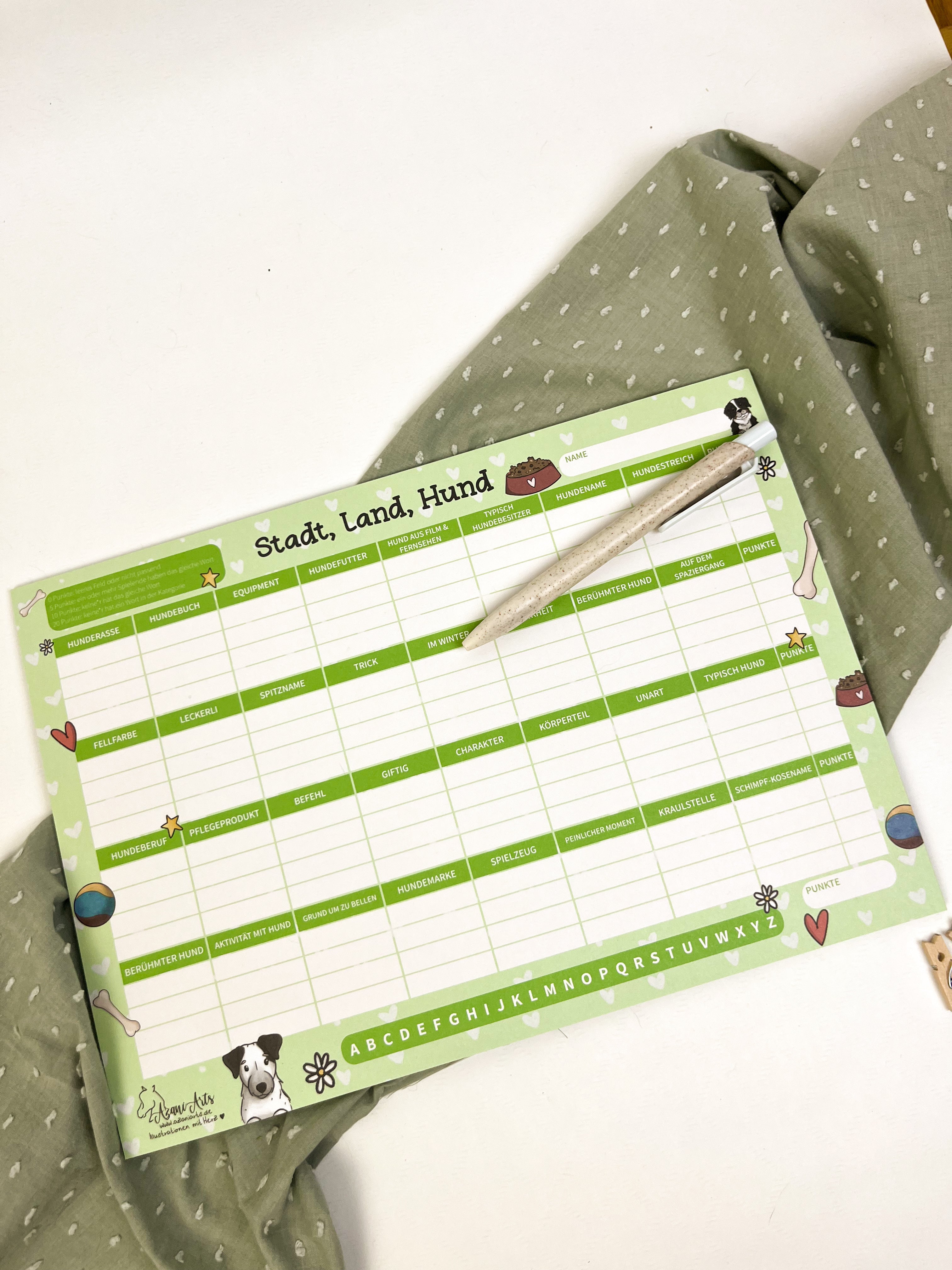 Spielblock Stadt Land Hund – A5 Block 25 Blatt