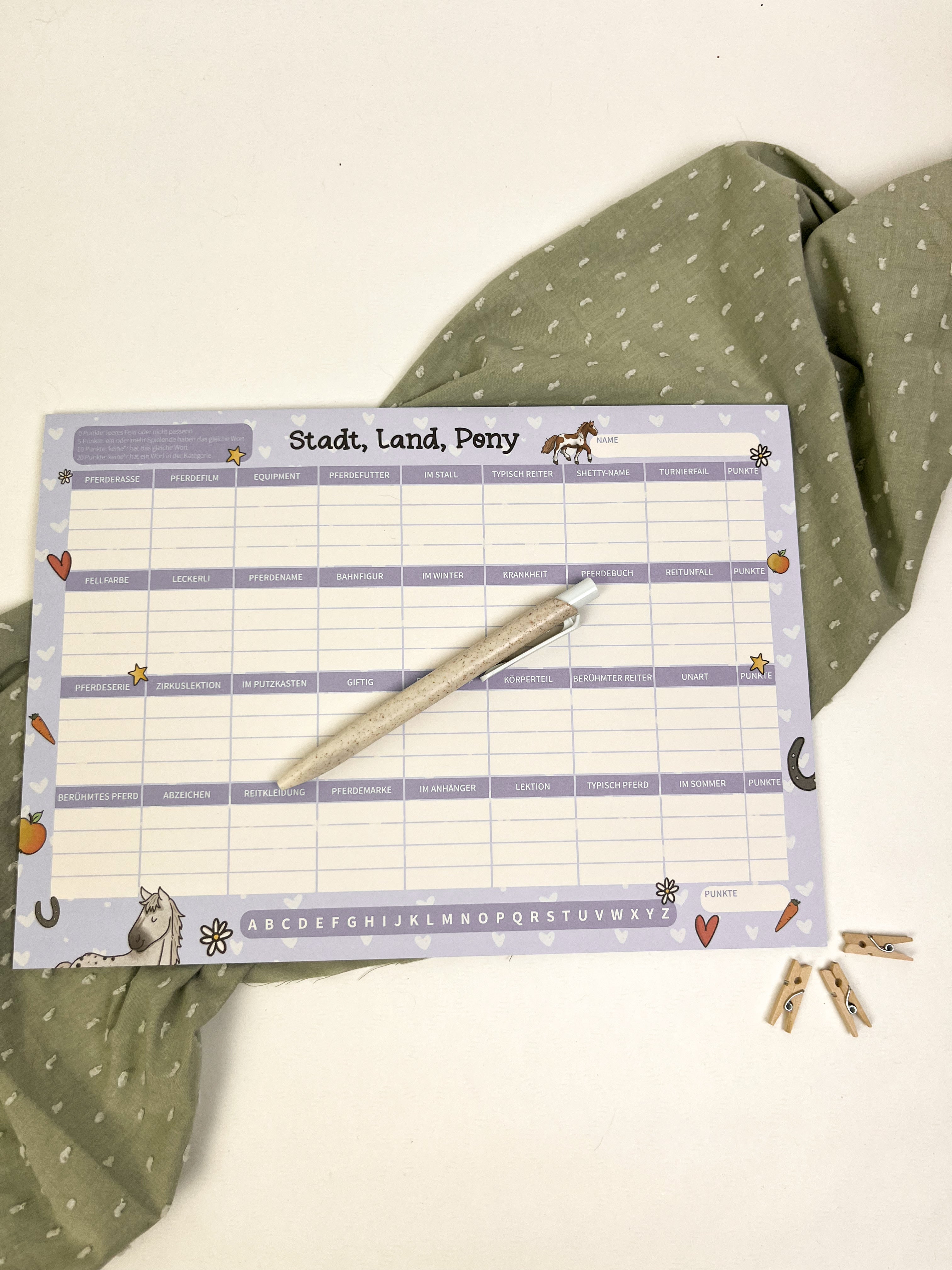 Spielblock Stadt Land Pony – A5 Block 25 Blatt