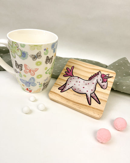 Holzuntersetzer Einhorn