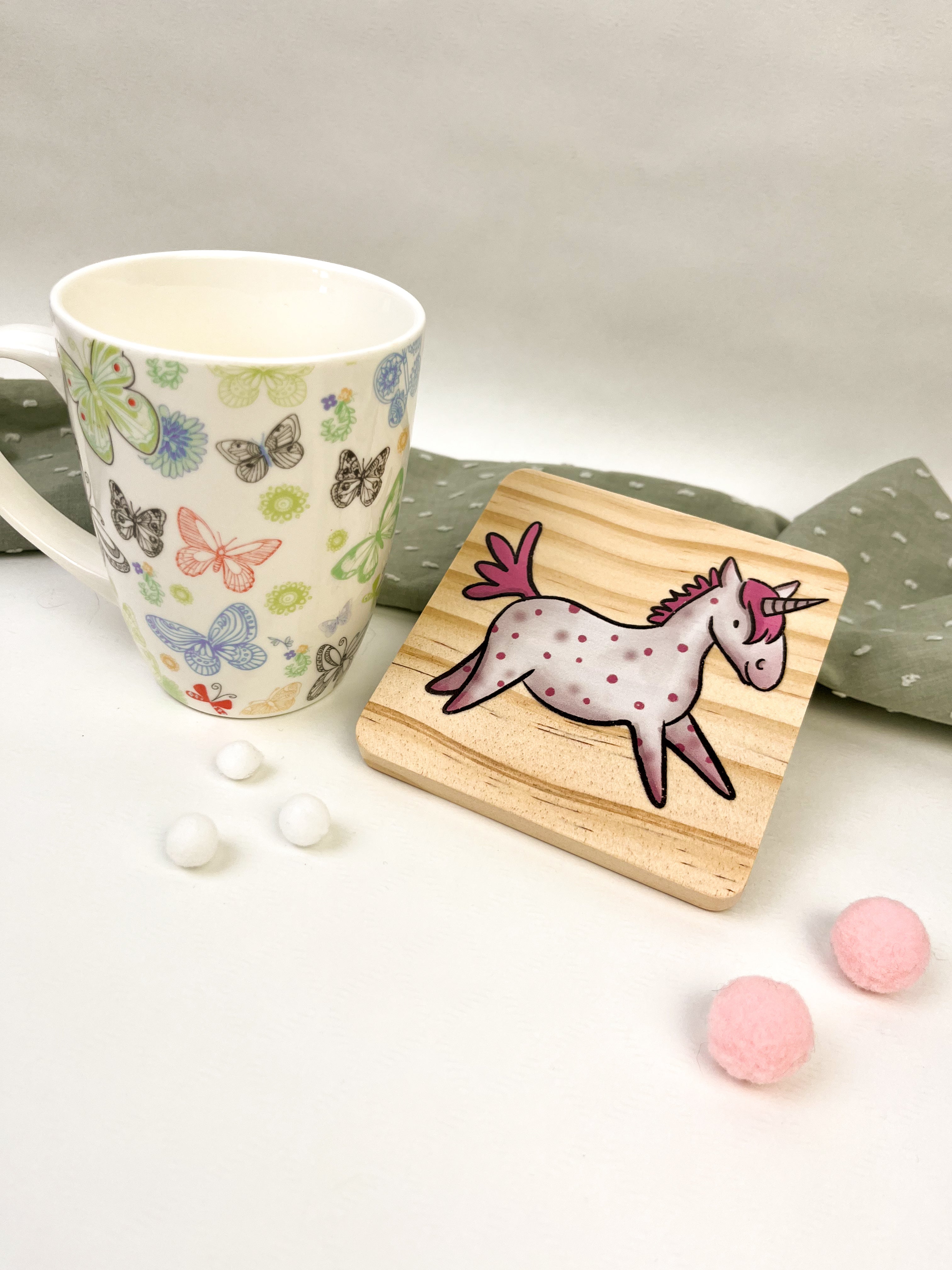 Holzuntersetzer Einhorn