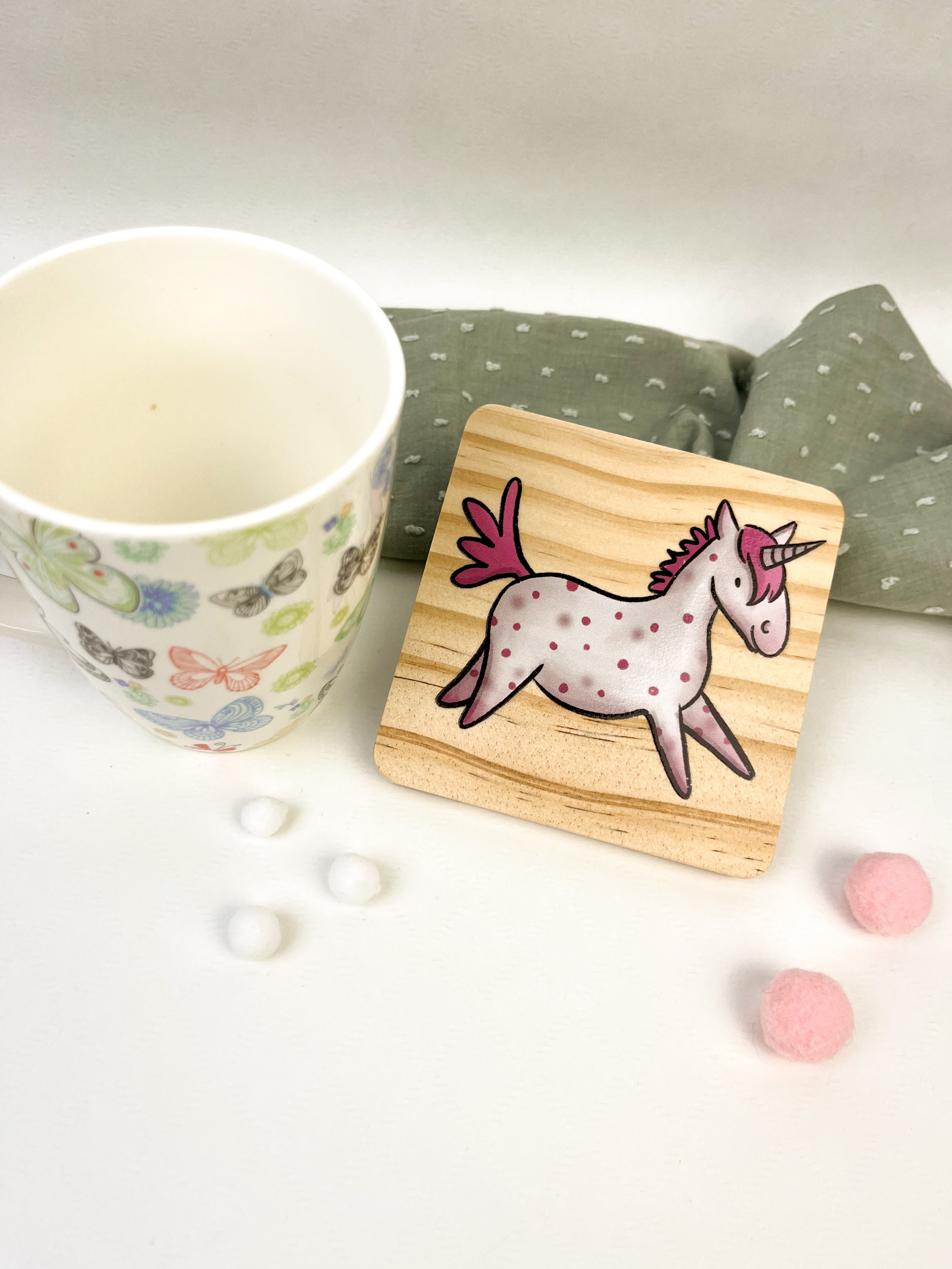 Holzuntersetzer Einhorn