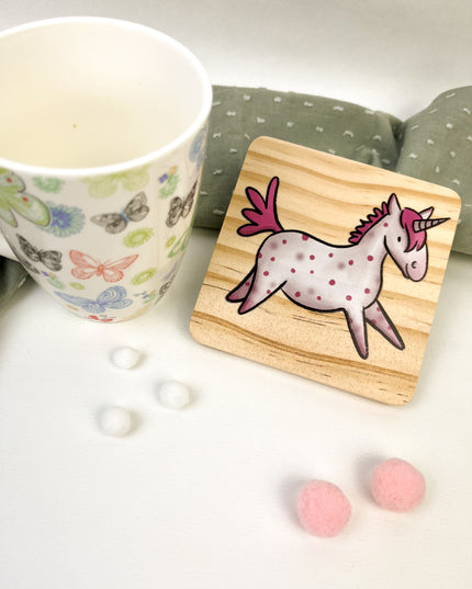 Holzuntersetzer Einhorn