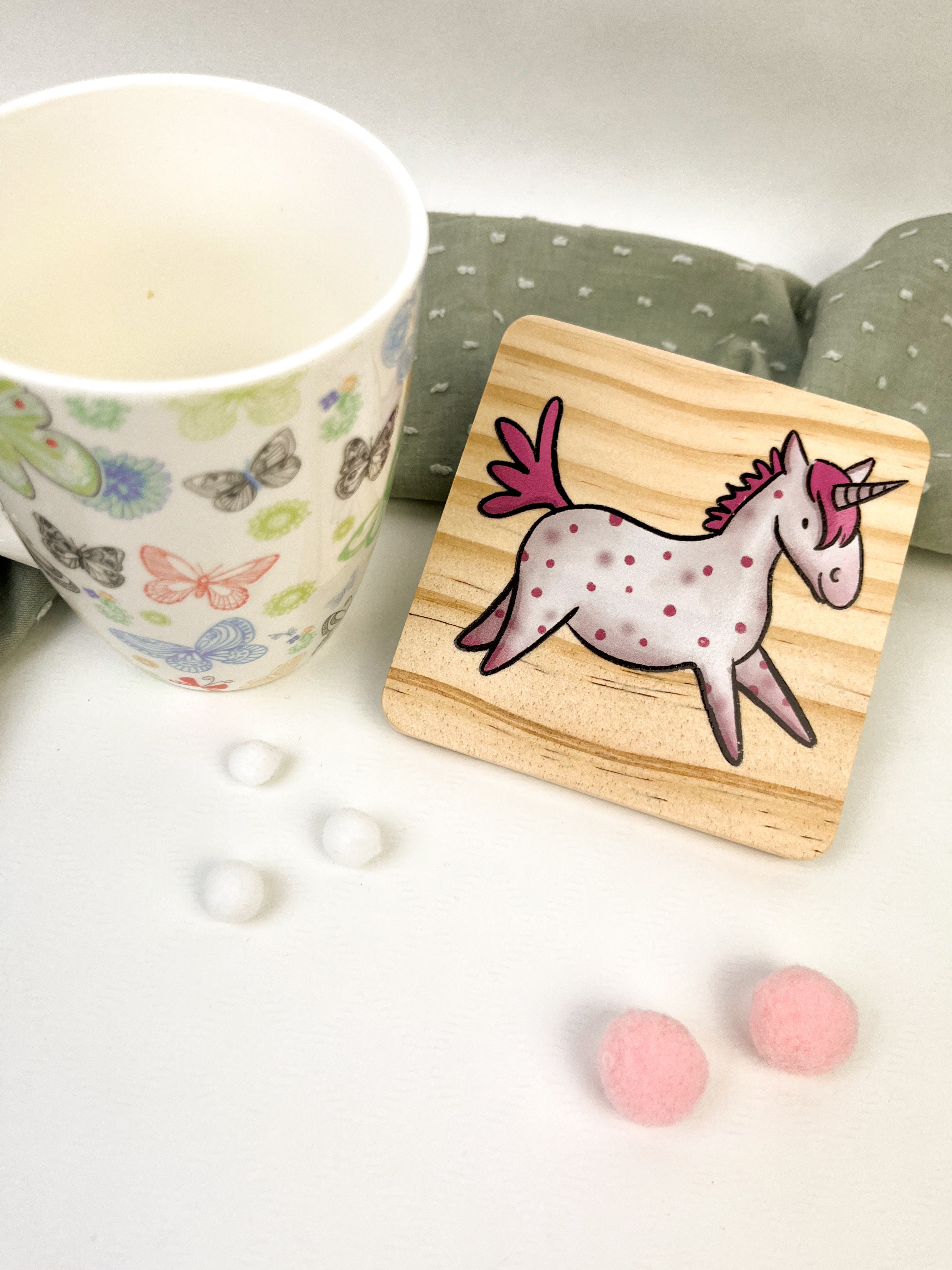 Holzuntersetzer Einhorn