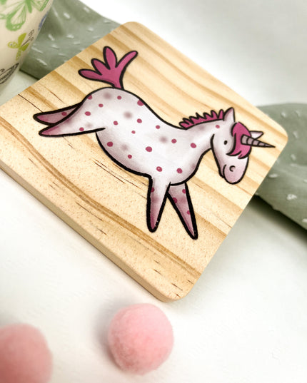 Holzuntersetzer Einhorn