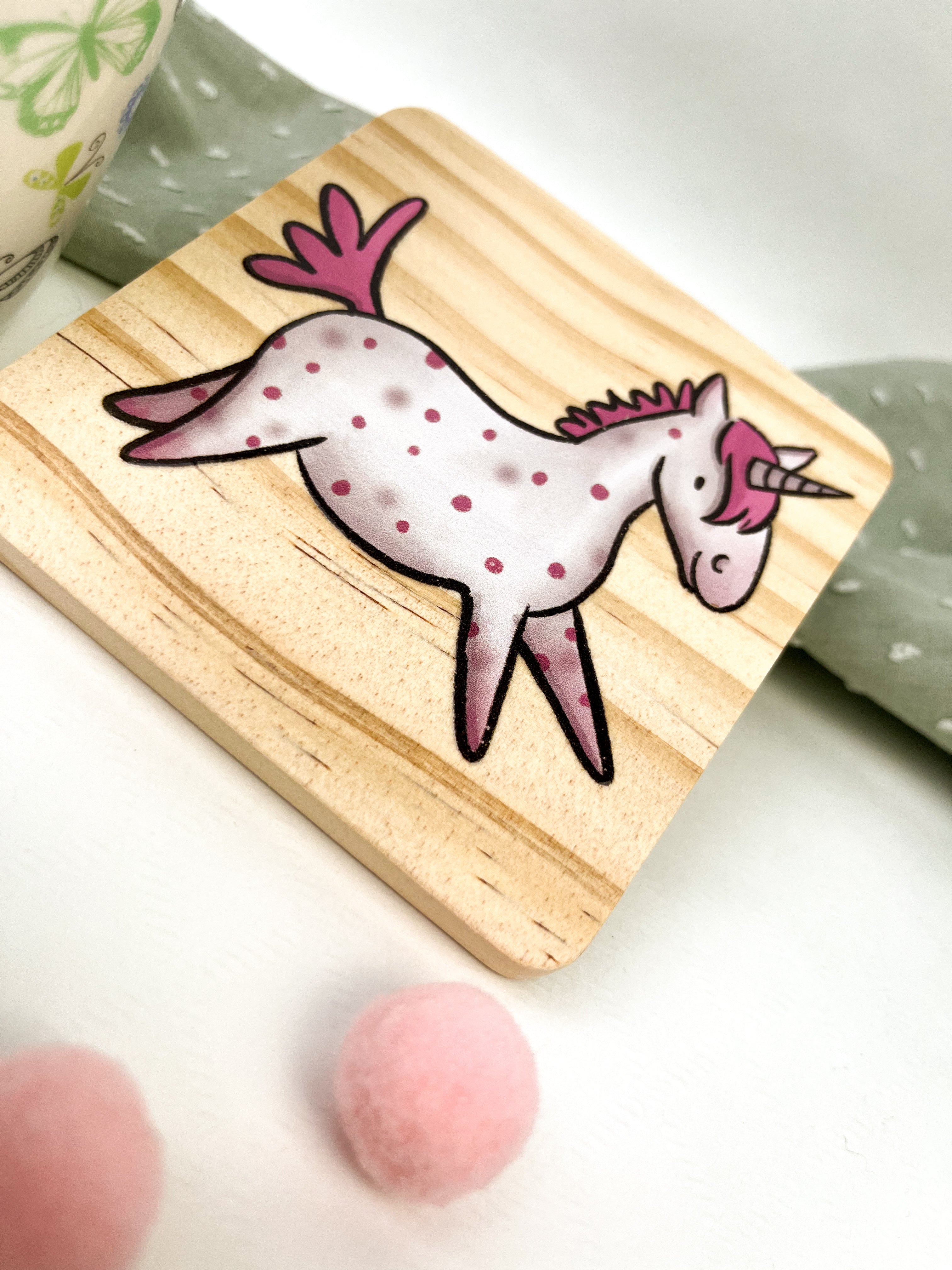 Holzuntersetzer Einhorn