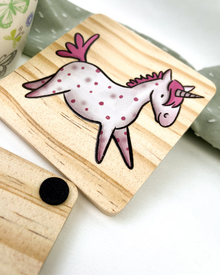 Holzuntersetzer Einhorn