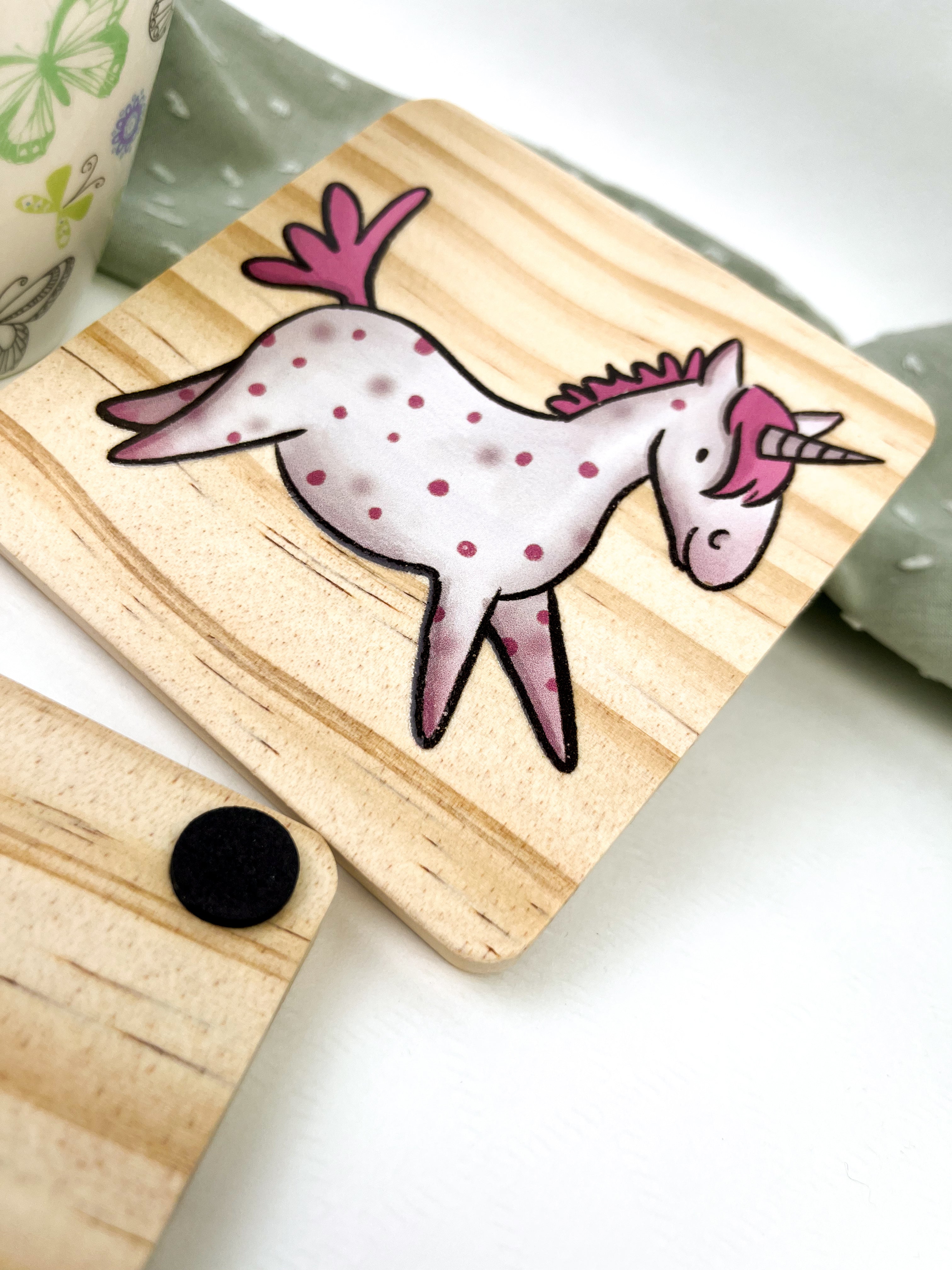 Holzuntersetzer Einhorn