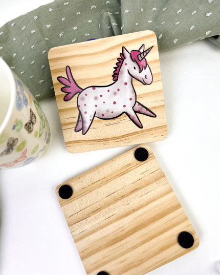 Holzuntersetzer Einhorn