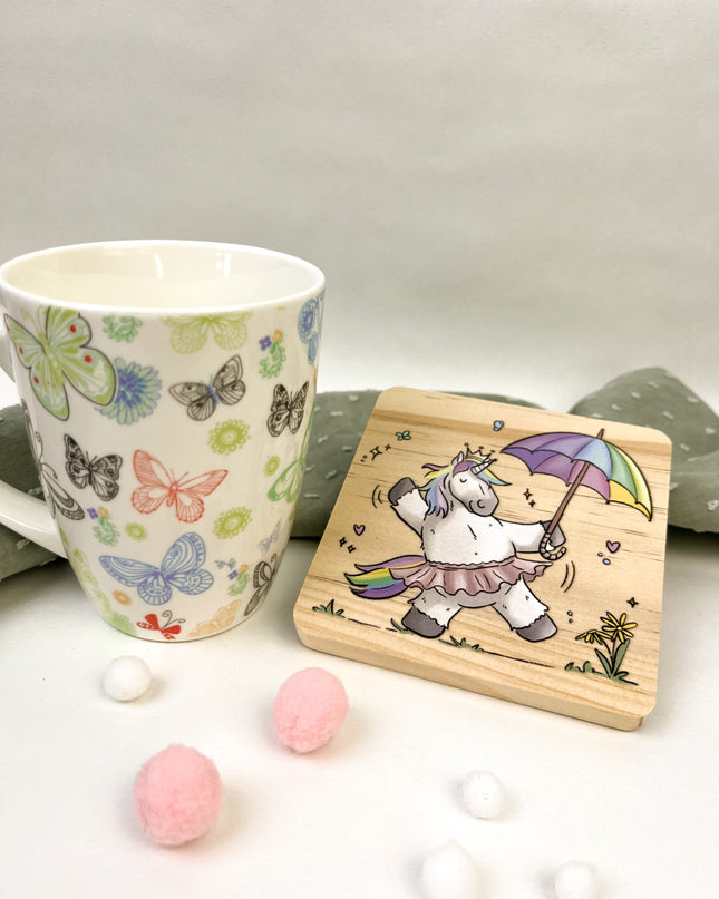 Holzuntersetzer Regenbogeneinhorn