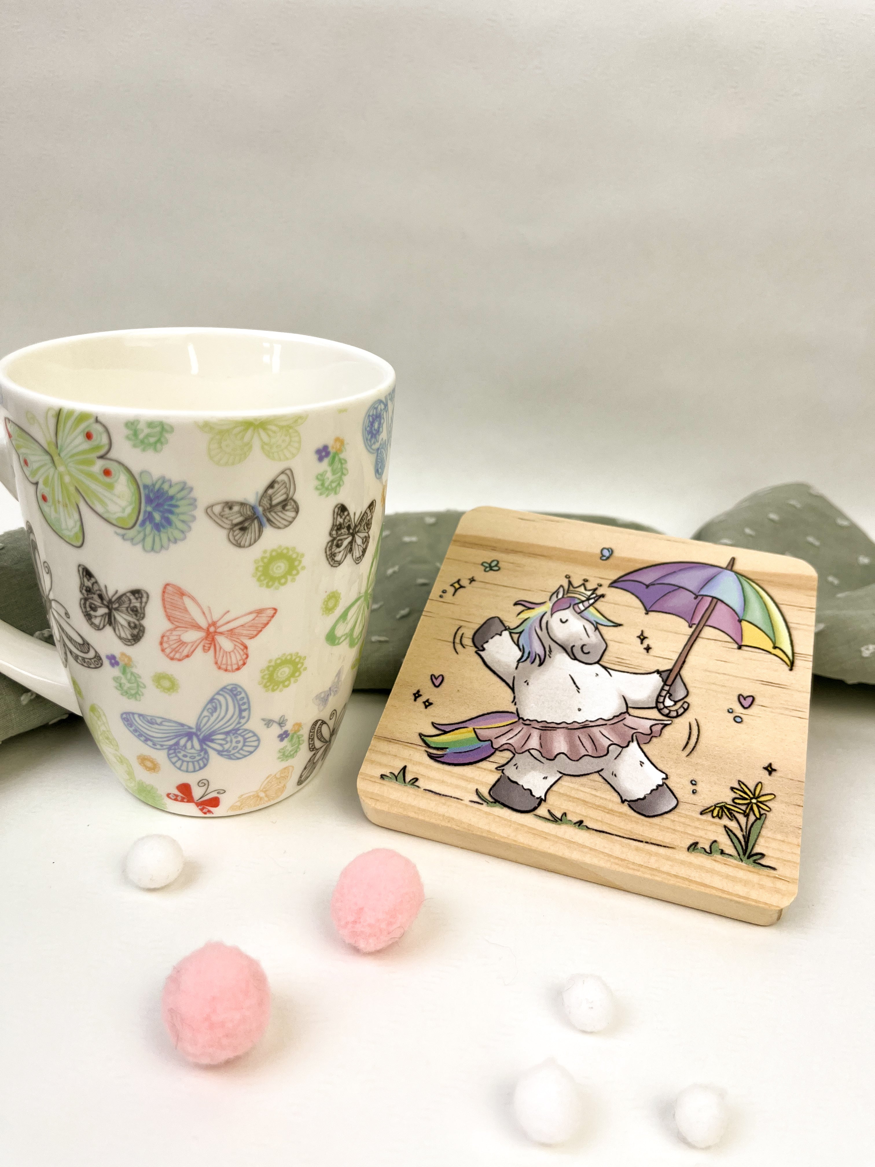 Holzuntersetzer Regenbogeneinhorn