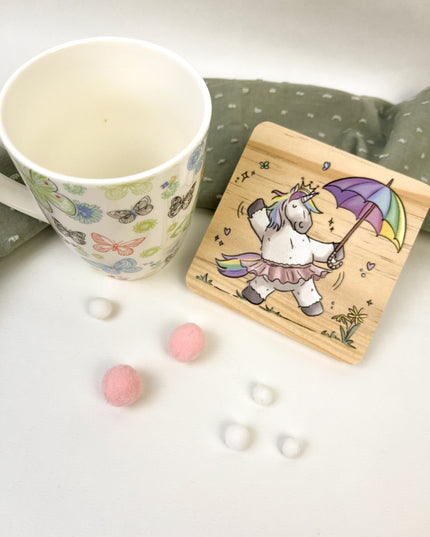 Holzuntersetzer Regenbogeneinhorn
