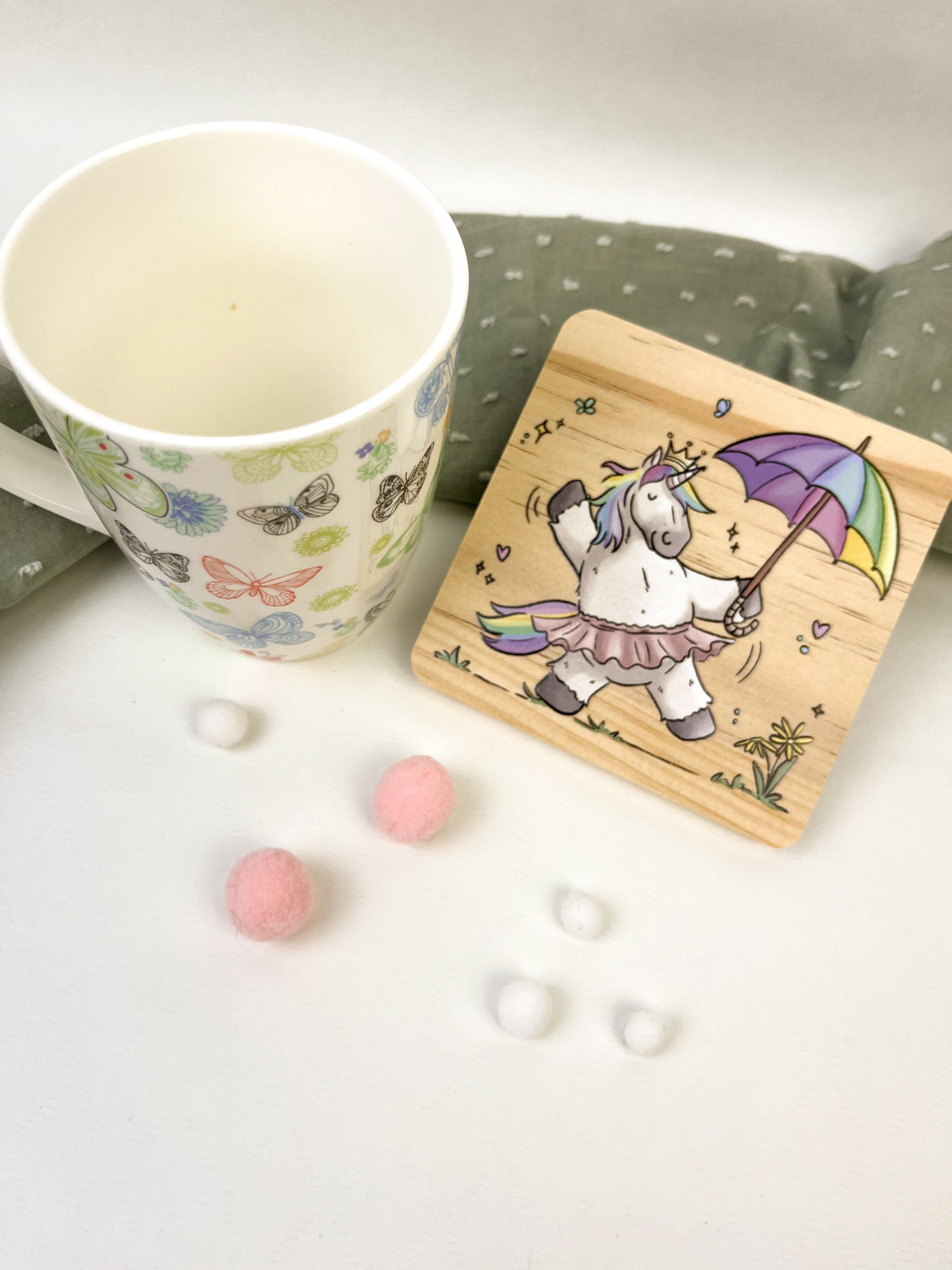 Holzuntersetzer Regenbogeneinhorn