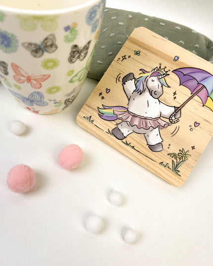 Holzuntersetzer Regenbogeneinhorn