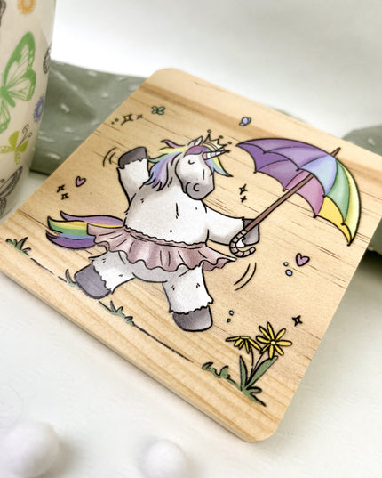 Holzuntersetzer Regenbogeneinhorn