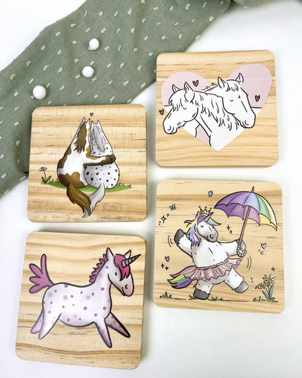 Holzuntersetzer Herzchenponys