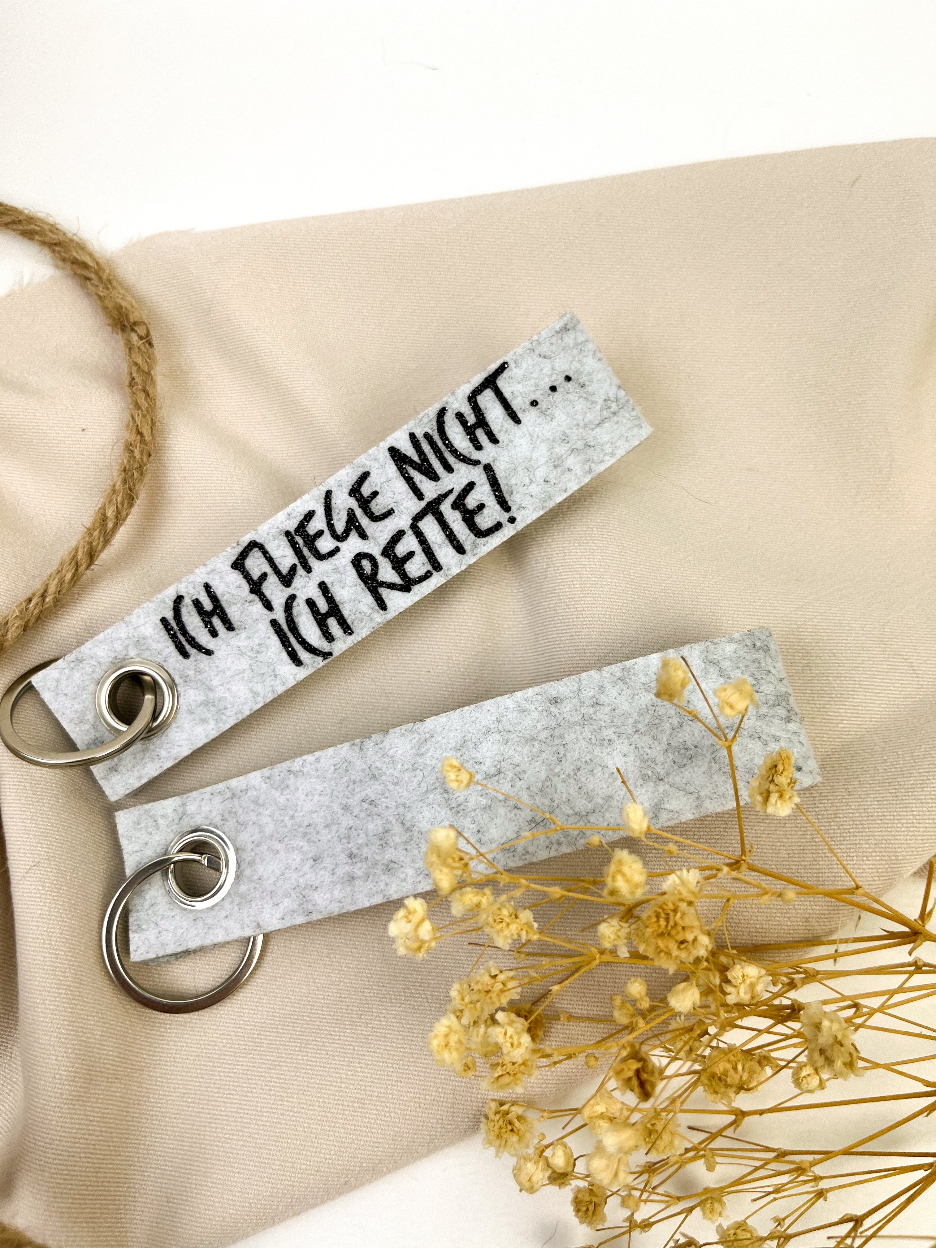 Schlüsselanhänger aus filz "Ich fliege nicht... ich reite."