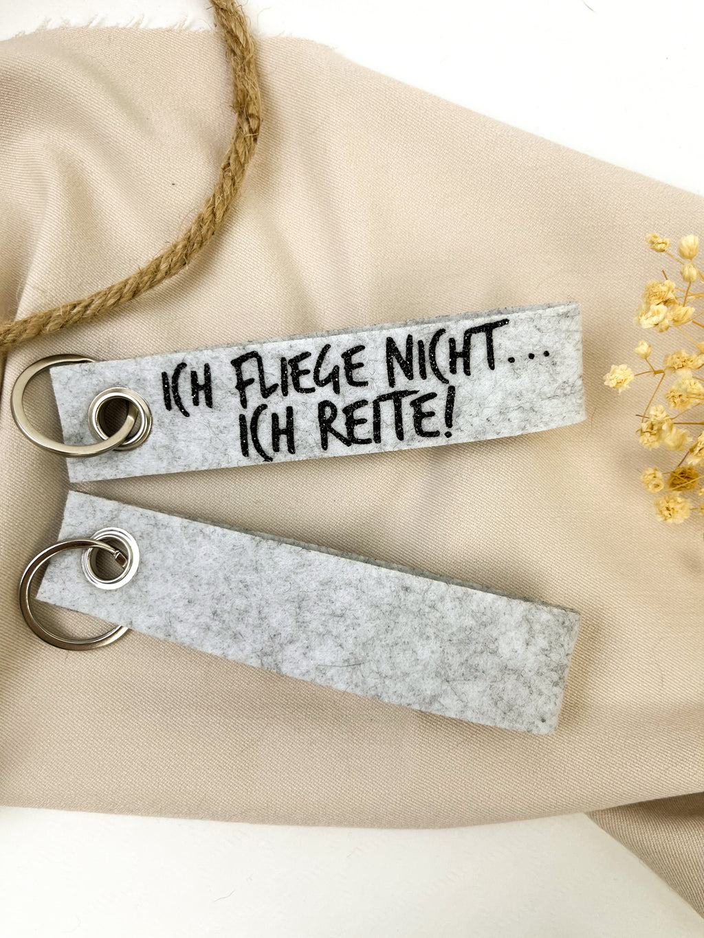 Schlüsselanhänger aus filz "Ich fliege nicht... ich reite."